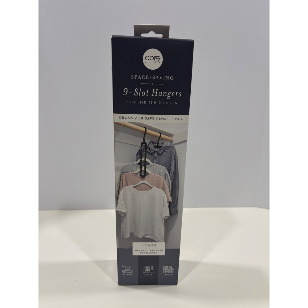 Core Home Space-Saving 9-Slot Hangers 6 Pack Onyx Black Closet Organizer 54884-F